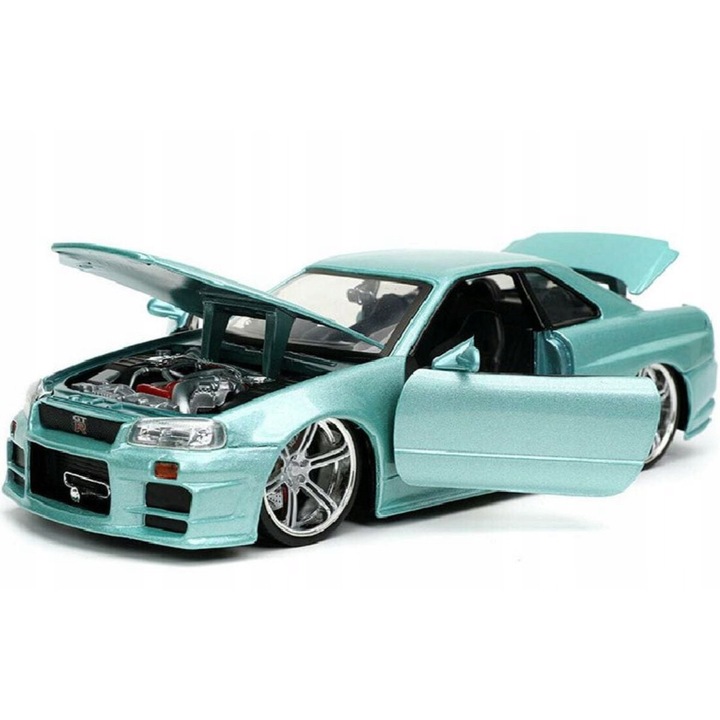 Automacheta Jada Nissan Skyline GT-R (R34) 1:24, detalii deschise, pentru copii peste 8 ani