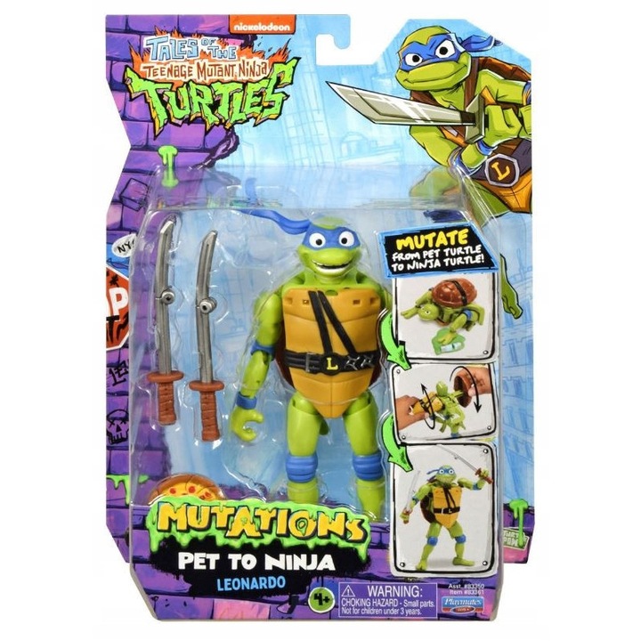 Tini Nindzsa Teknőcök Leonardo figura, 13 cm, kiegészítőkkel, kék, szett