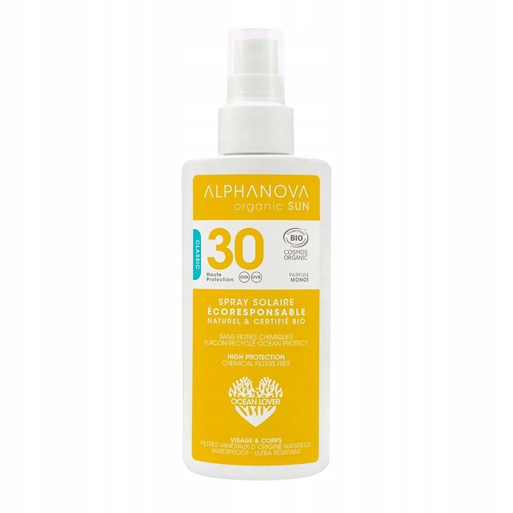 Spray solar Alphanova Sun Bio SPF30, 125g, formula naturala, rezistent la apa