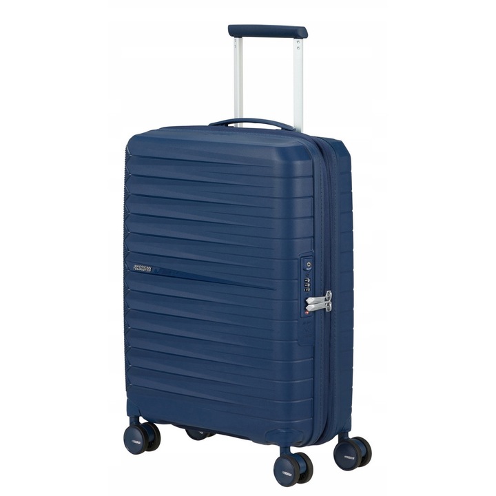Troler American Tourister FastForward, albastru inchis, dimensiuni mici, extensibil