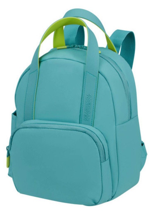 Rucsac dama American Tourister PuffyPop S, compact, 35x24x17cm, turcoaz prafuit, din materiale reciclate