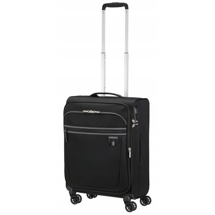 American Tourister AeroSpin EXP bőrönd, 4 kerék, bővíthető, fekete, kompakt méretek