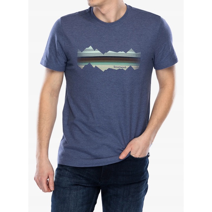 Tricou sport Smartwool Mountain Horizon, respirabil, antibacterian, albastru, amestec lana merinos si bumbac organic, S INTL