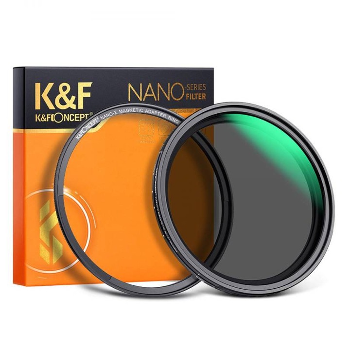Магнитен регулируем ND филтър K&F Concept Nano-X MRC Fader, ND2-ND32 (1-5 стопа), магнитен монтаж с адаптер, оптично стъкло с нано антирефлексно покритие, сив, 77 мм
