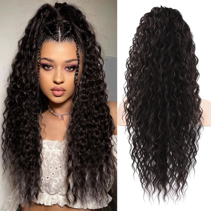 Extensie par coada de cal, 66 cm, stil boem, cu snur, creata, negru-maro