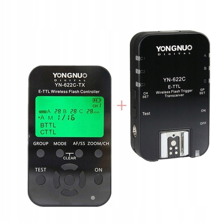 Yongnuo YN-622C rádióvezérlő szett, 2x adó-vevő, E-TTL, 100m, Canonhoz