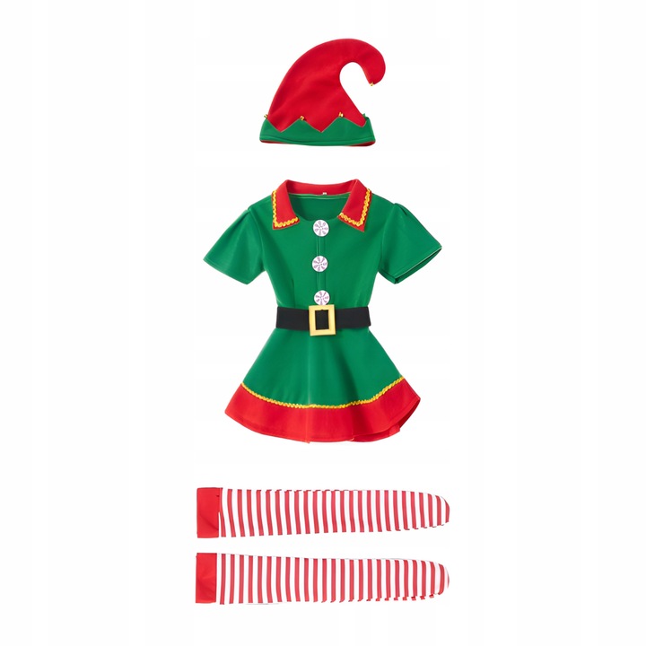 Costum elf pentru copii, Widmann, 120 cm, verde-rosu, set complet