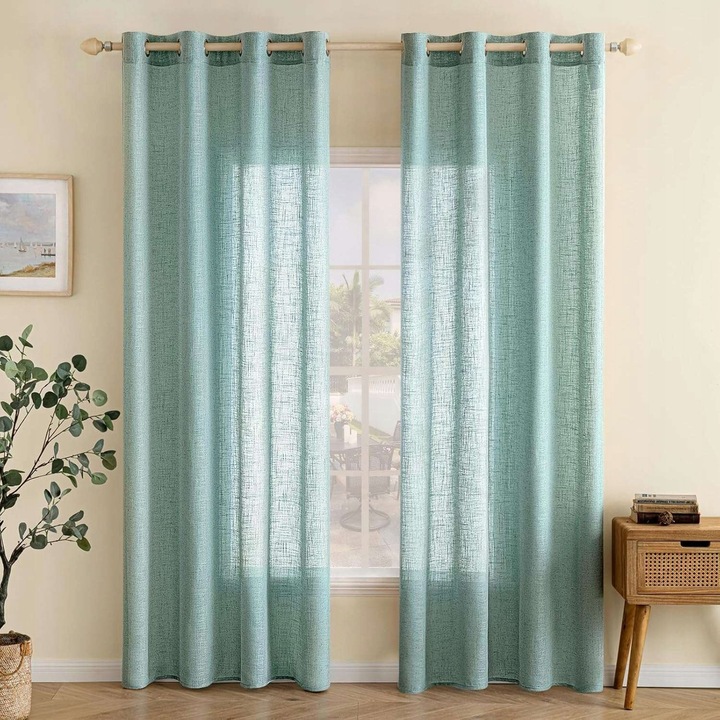 Perdele polprzezroczuste, 140x280cm, turcoaz, set 2 bucati