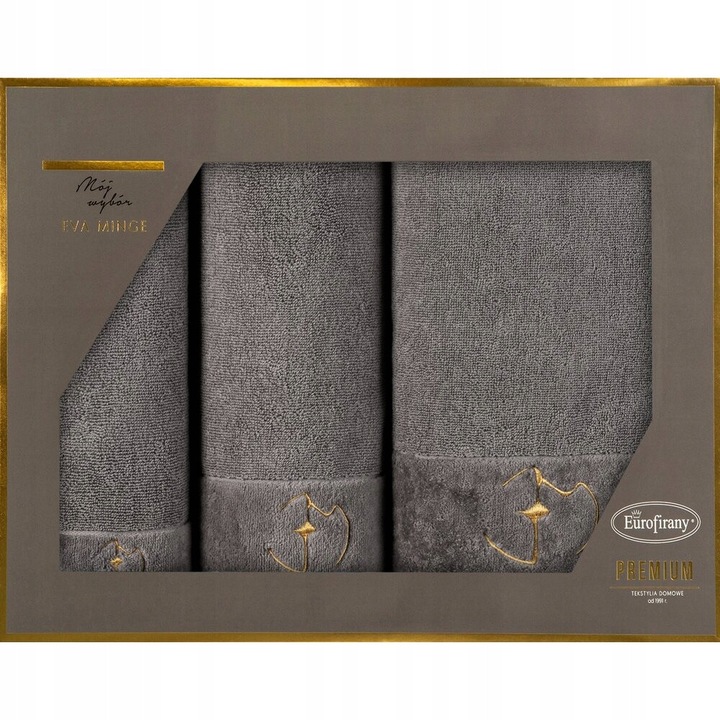 Set 3 prosoape Eurofirany, Gaja, 30x50cm, 50x90cm, 70x140cm, gri