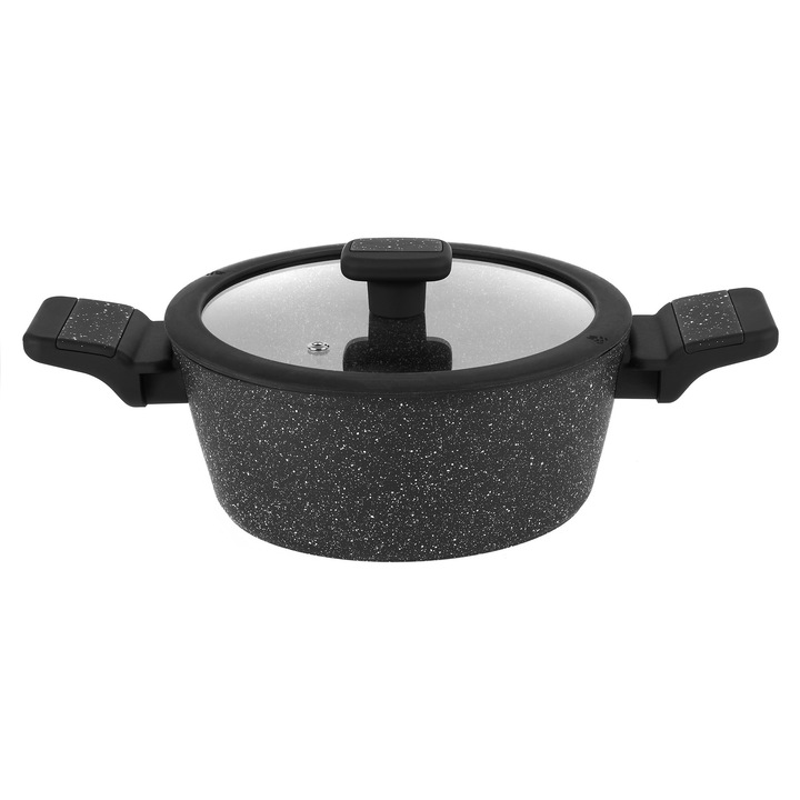 Oala cu capac Starke Pro Ceres Marble 1,6 l, aluminiu, neagra, 18 cm, set