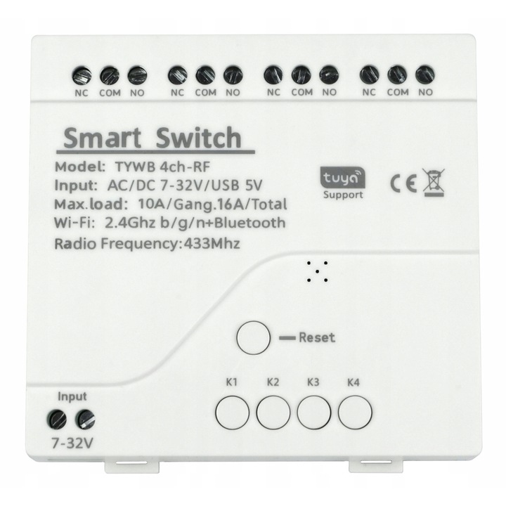 Kit Smart Home Greenwaze, Priza inteligenta WiFi + RF 433MHz, 4 canale, 7-32V, micro USB, 80x75x25mm