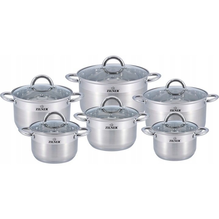 Set oale inox 12 piese, Zilner, diverse dimensiuni, cu capac, ferromagnetice