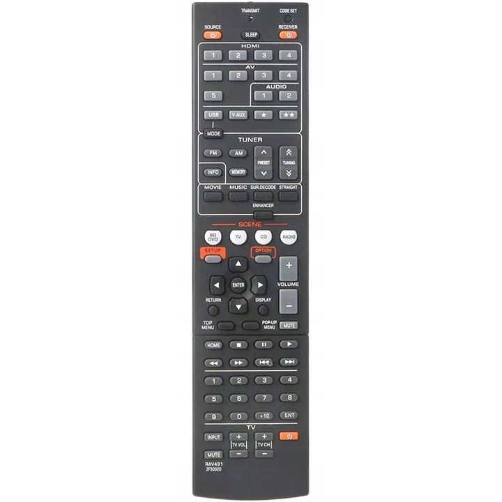 Telecomanda universala pentru amplificatoare Yamaha, model RAV491, fara programare, butoane rezistente la uzura, negru