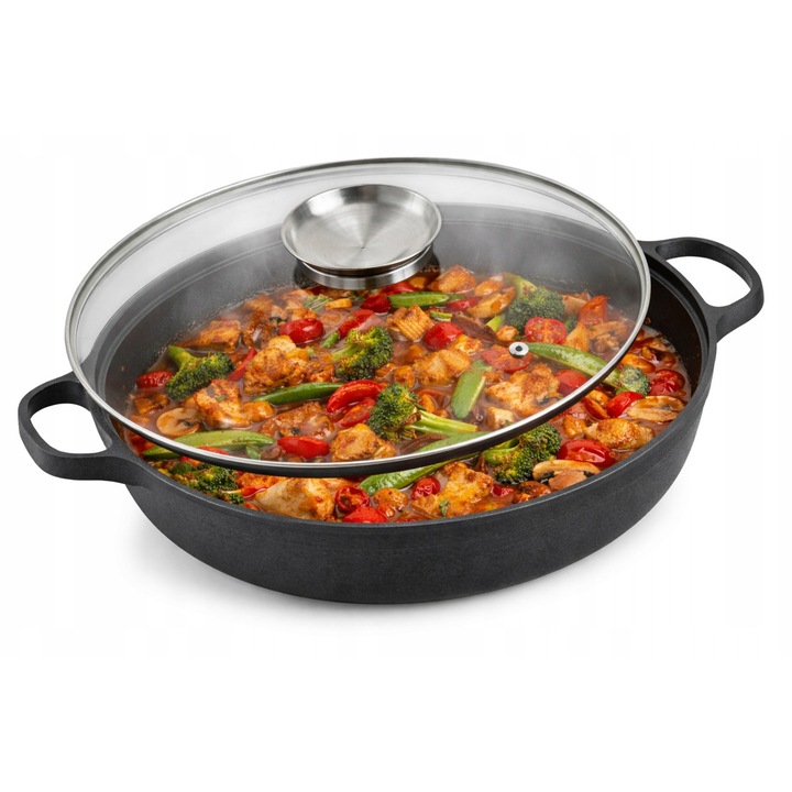 Öntöttvas serpenyő 35 cm fedővel, KRISBERG, mély, sokoldalú