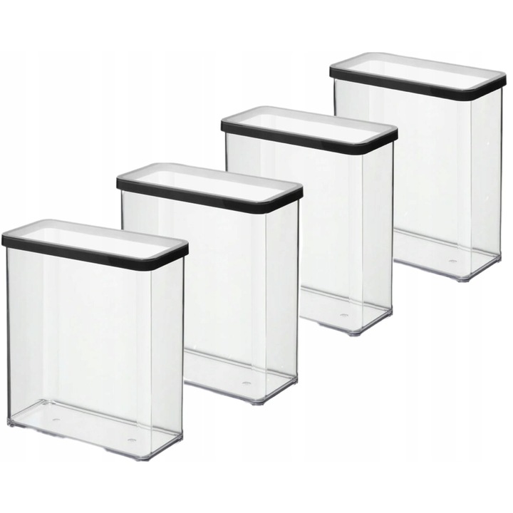 Set 4 cutii alimentare Rotho 3,2L, transparente cu capac negru, 20x10x21,3cm