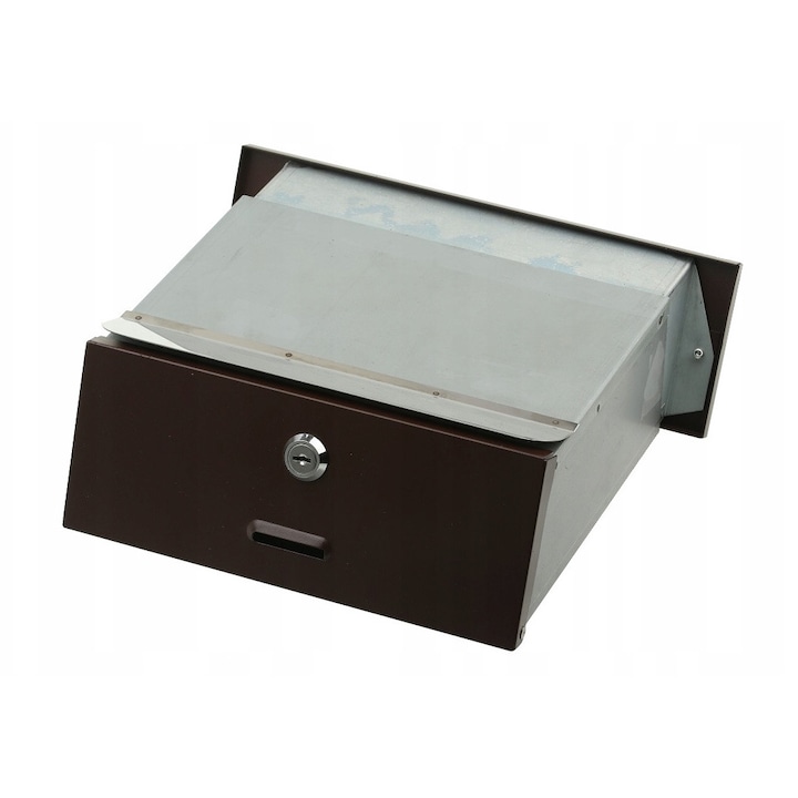 Cutie postala de incasare, HuW, neagra, dimensiuni 80x275x400mm, cu deschidere A4, set cu lacat si doua chei