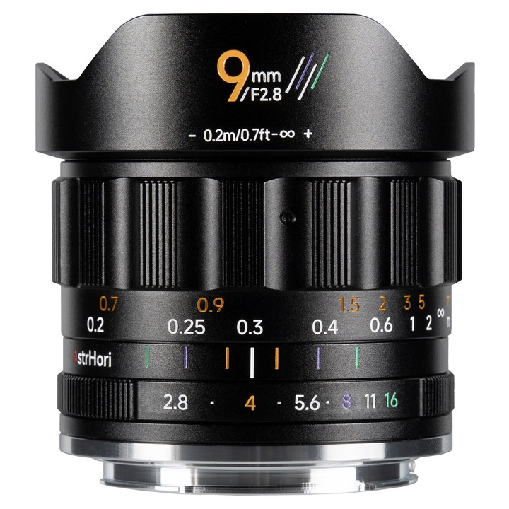 AstrHori 9 mm f/2,8 Ultra nagylátószögű manuális objektív, Sony E kompatibilis, 111,4°-os látómező, fém, 20 cm fókusztávolság