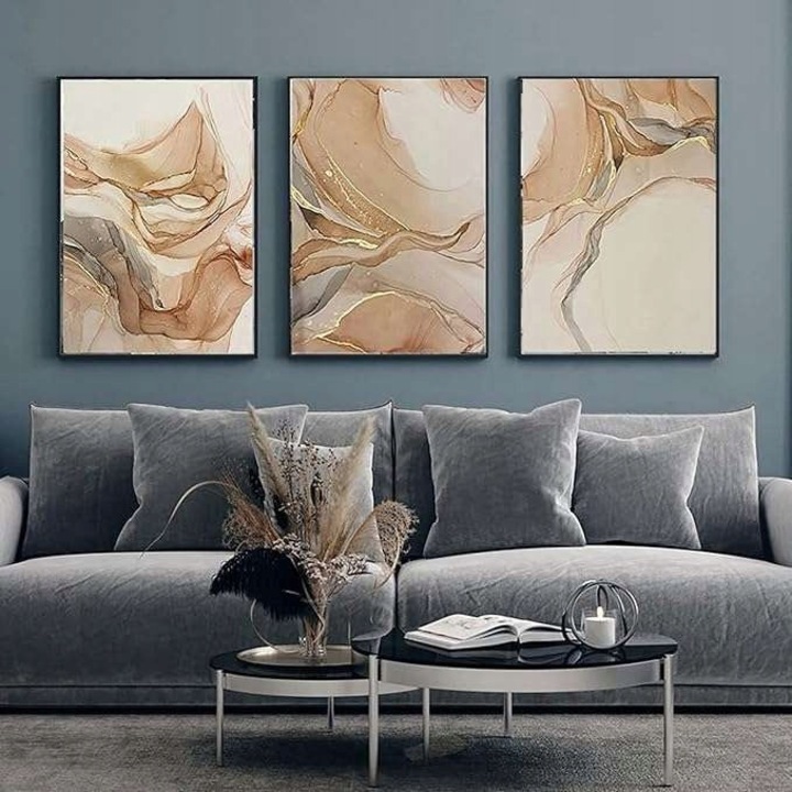 Tablou decorativ, model obraz, 3x 60x90cm, bej marmurat