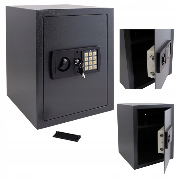 Seif electronic meblowy, 42x31x35cm, grafit, 12kg, cu 2 chei, montaj in perete sau podea