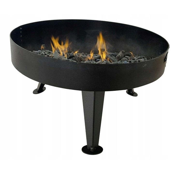 Gradina tűzrakó tál 40 cm, tűzálló fém, fekete, grillkészlettel