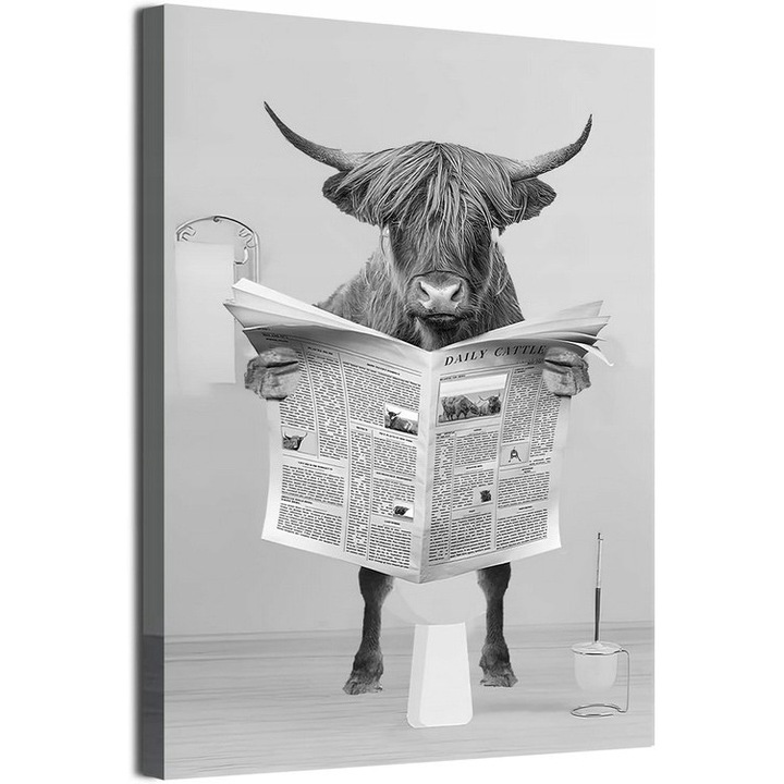 Tablou fara rama, vaca montana, negru-alb, 60x90cm