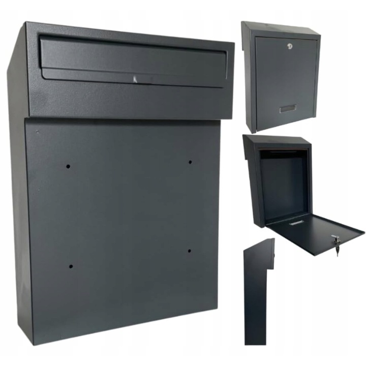 Cutie postala metalica, HuW, dubla fata, antracit, 40x29.5x12cm