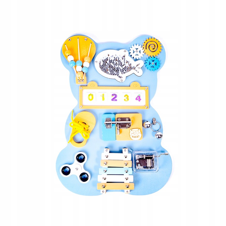 Aga4Kids tevékenységtábla, kék, 43.5x33x6cm, motoros készségek fejlesztésére, 3+ év