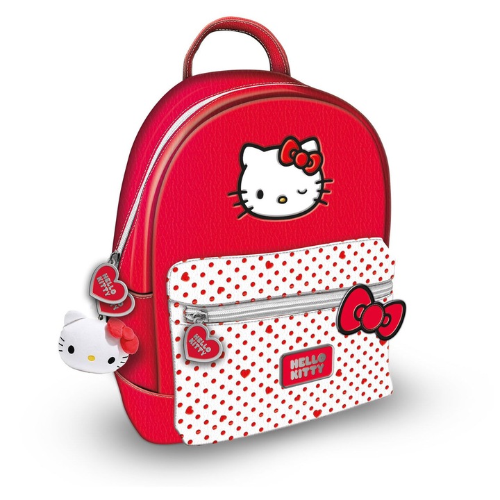 Ghiozdan copii Hello Kitty, model Polka Dot, dimensiuni mici, multicolor