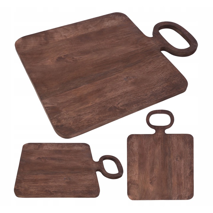 Tacatoare din lemn de mango, 49x36cm, cu maner si picioare antiderapante, culoare maro, set