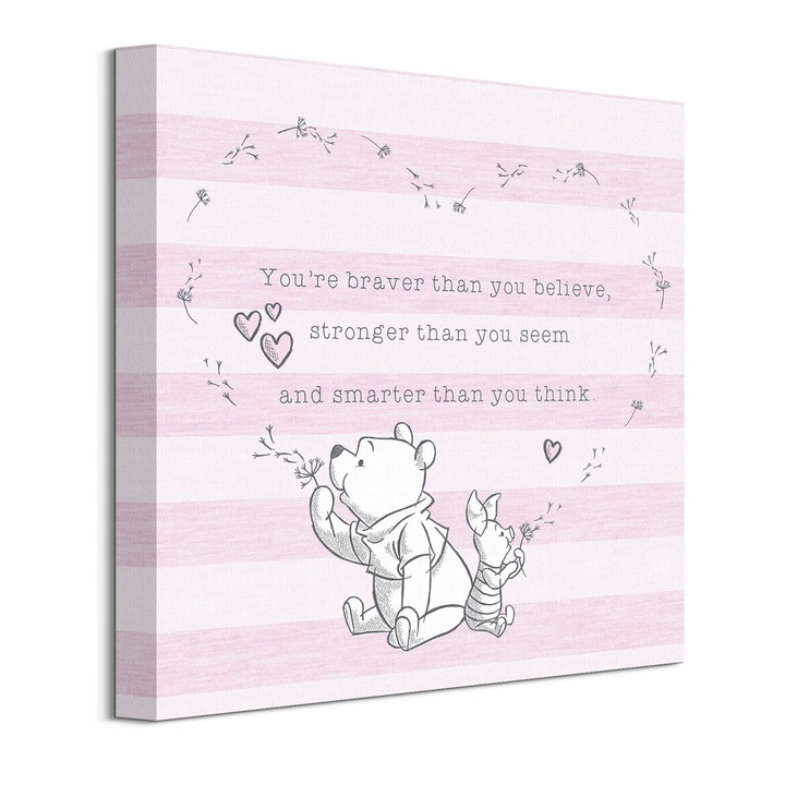 Tablou Kubus Puchatek i Prosiaczek, 40x40cm, bumbac, rama din lemn de pin