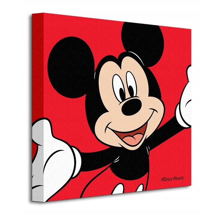 Картина Mickey Mouse, 40x40 см, червена, памук 300гр/м2, рамка от борово дърво