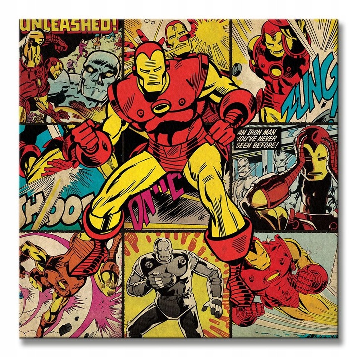 Tablou Marvel Iron Man, 40x40 cm, bumbac 300g/m2, rame din lemn de pin