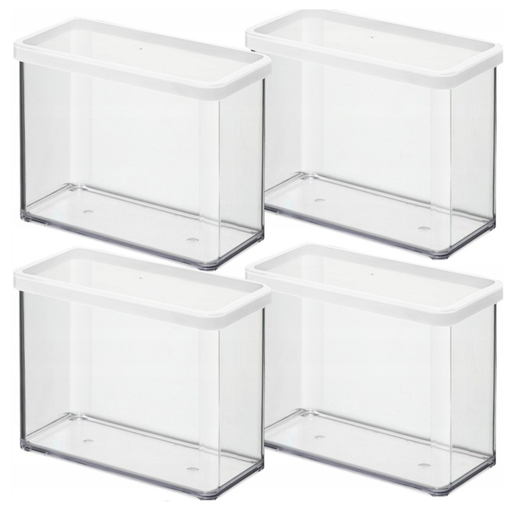 Set 4 cutii alimentare Rotho 2,1L transparente cu capac alb