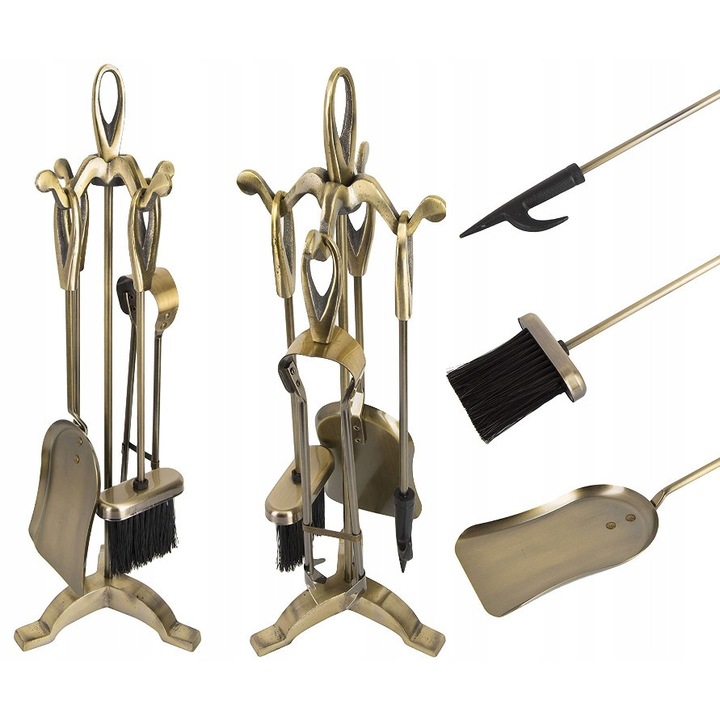 Set accesorii pentru semineu, 5 piese, aurit, 21x19x61cm