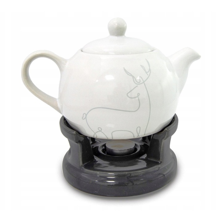 Bella Fiore teáskanna melegítővel, 1L, kerámia, fehér, 13x23x15cm