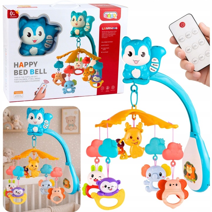 Музикална въртележка за легло, LEAN Toys, с катеричка, проектор, музика