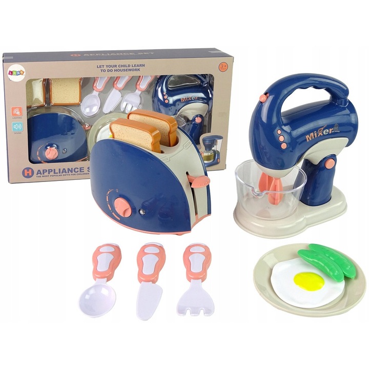 Set accesorii bucatarie pentru copii, LEAN Toys, mini mixer, mini toaster, multicolor, 10x42x22cm