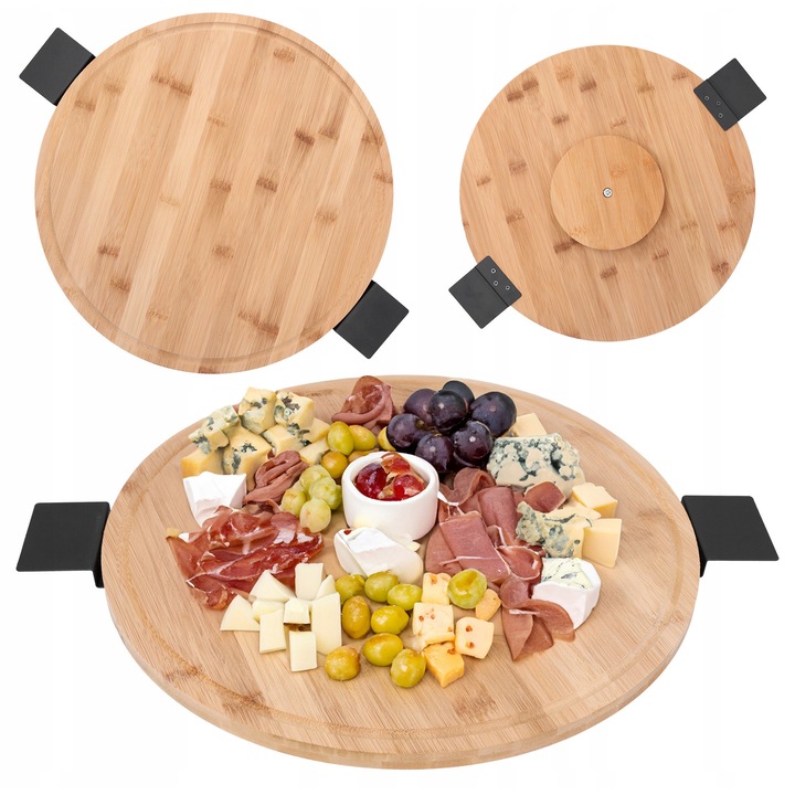 Platou rotativ din bambus cu manere, 39,5 cm, culoare: bej deschis, set