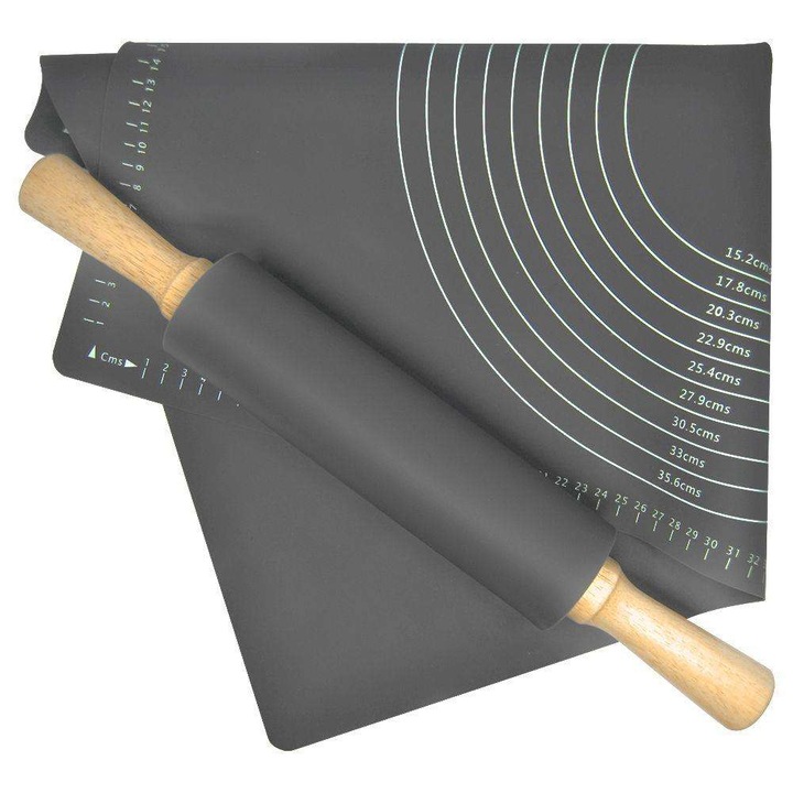 Covoras siliconic pentru aluat cu rola, Vilde, 60x40cm, grafit