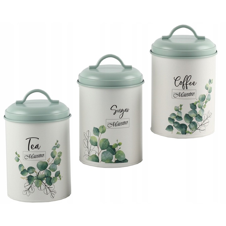 Set cutii alimentare 3 bucati, MAESTRO, metal, design ergonomic, pentru cafea si ceai