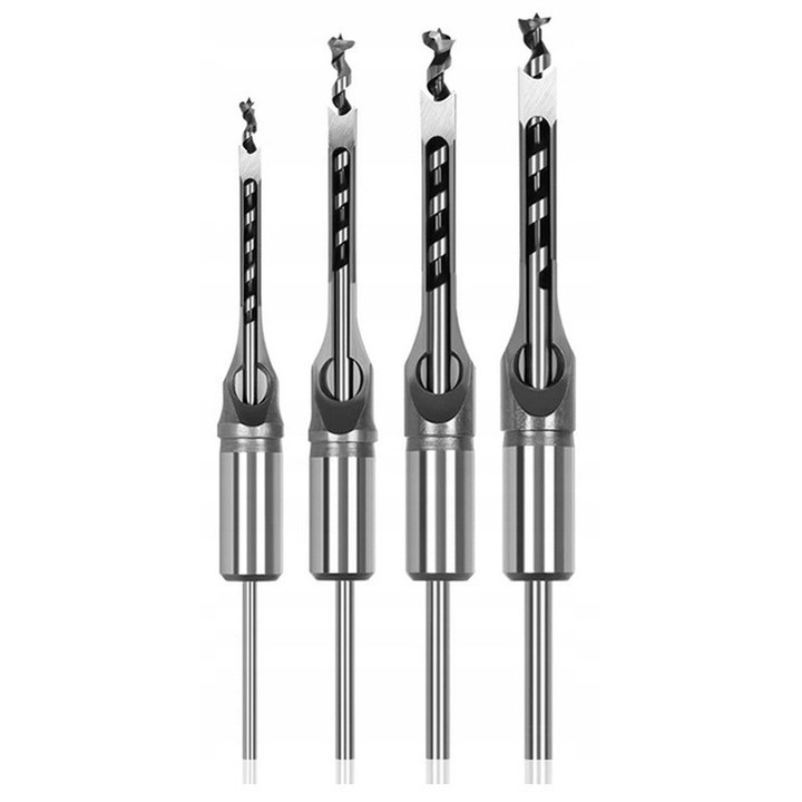 Set de 4 wiertla kwadratowe pentru lemn, Protechnic, diametre 12,7mm, 9,5mm, 8,0mm, 6,4mm, lungime 138mm