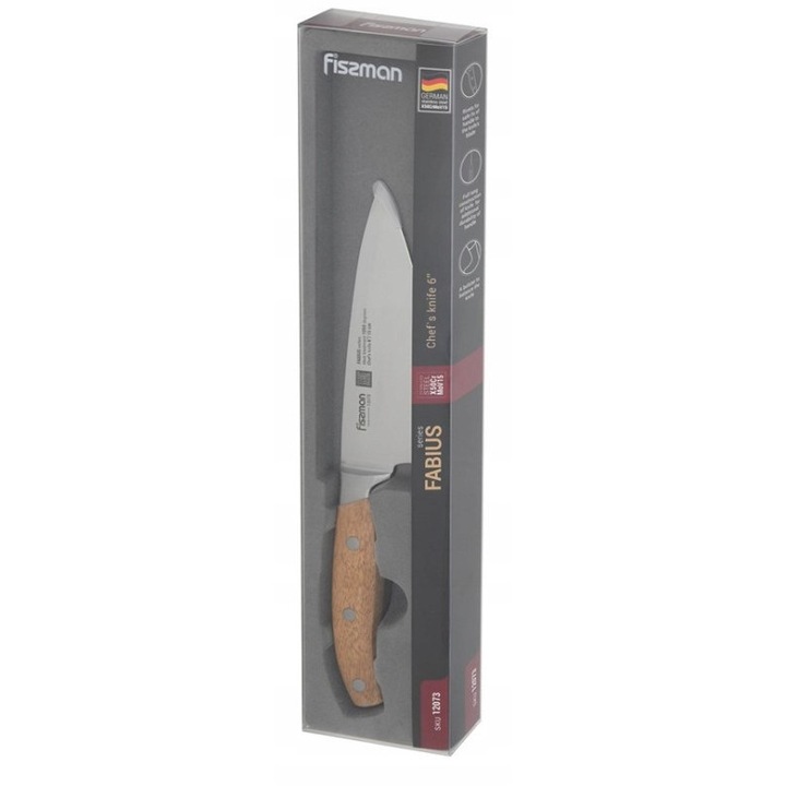 Fissman cutit de bucatar 16cm, otel X50CrMoV15, 56HRC, maner din lemn de acacia, 140g