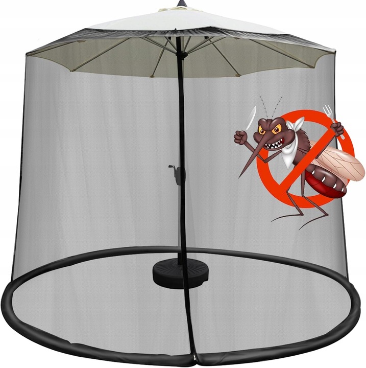 Moskitiere pentru parasol gradina, 300x300x230cm, negru, cu fermoar si greutate de stabilizare