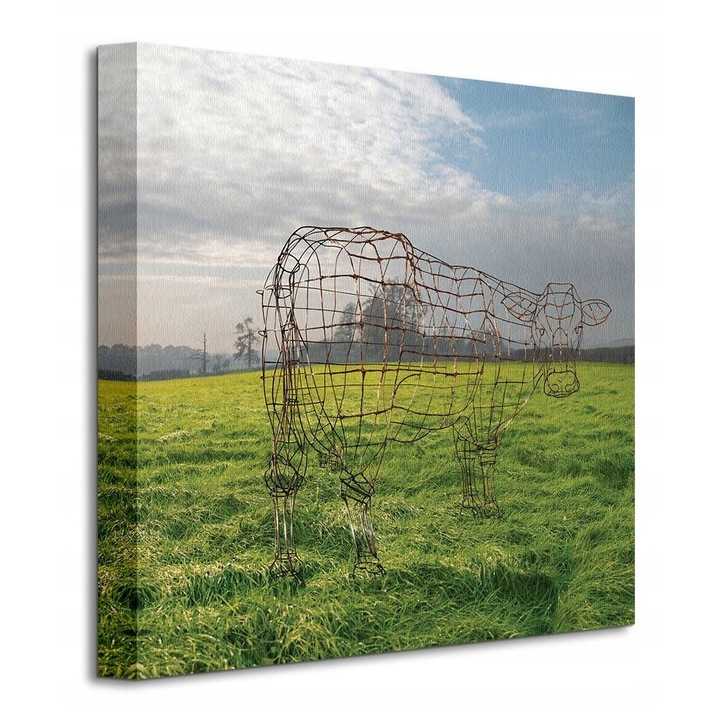 Картина Pink Floyd Wireframe Cow, 40x40см, памук 300гр/м2, рамка от борово дърво
