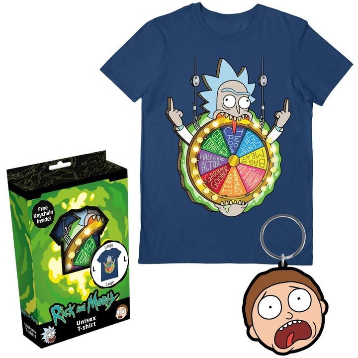 Rick and Morty S póló, színes nyomtatással, kulcstartóval, pamut, többszínű