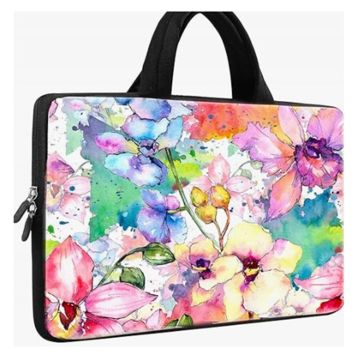 Laptoptáska 15-15,6", neoprén, virágmintás, 40x29x2cm, könnyű, vízálló