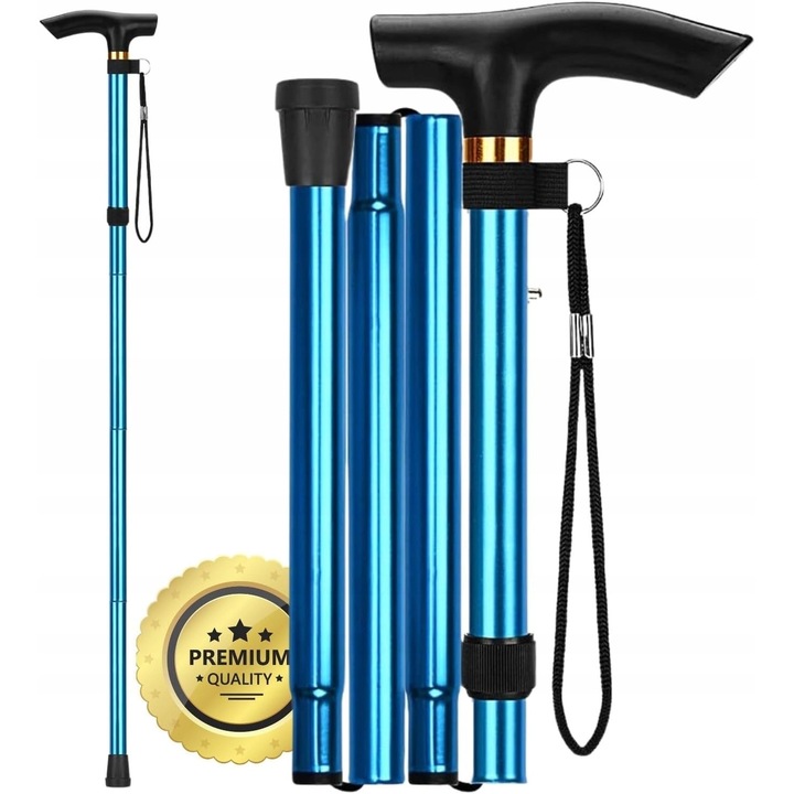 Bat de mers pliabil din aluminiu, albastru, 91,4cm, ajustabil, set de 4 piese