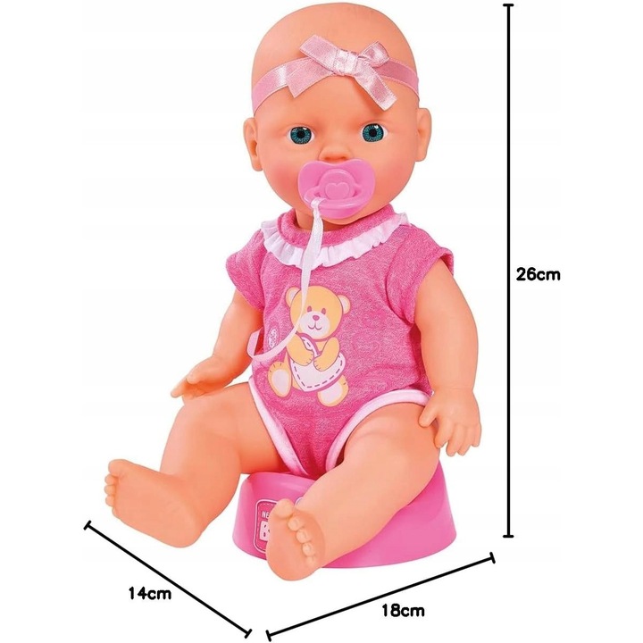 Papusa bebelus 30 cm, roz, cu functii de baut si urinare, set cu accesorii