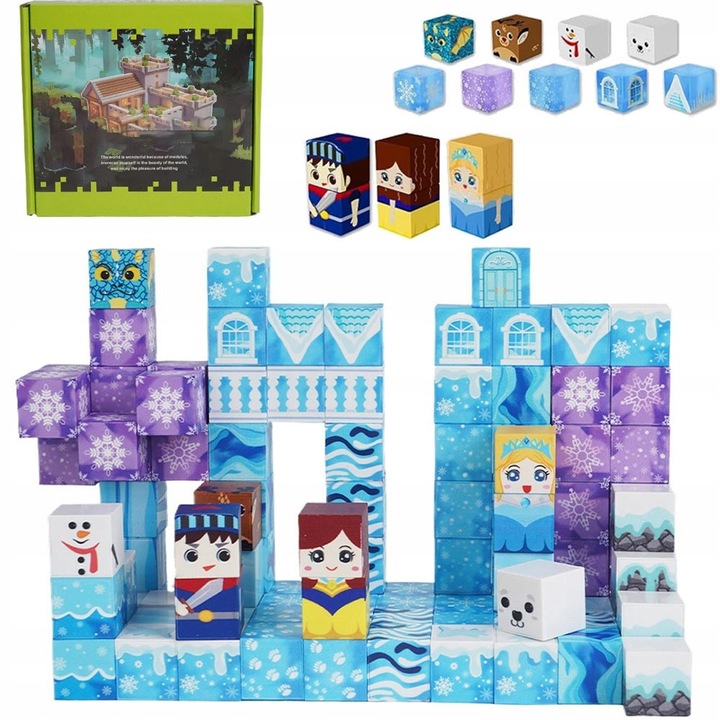 BEDEE mágneses kockakészlet, 100 építőkocka, 3 figura, többszínű