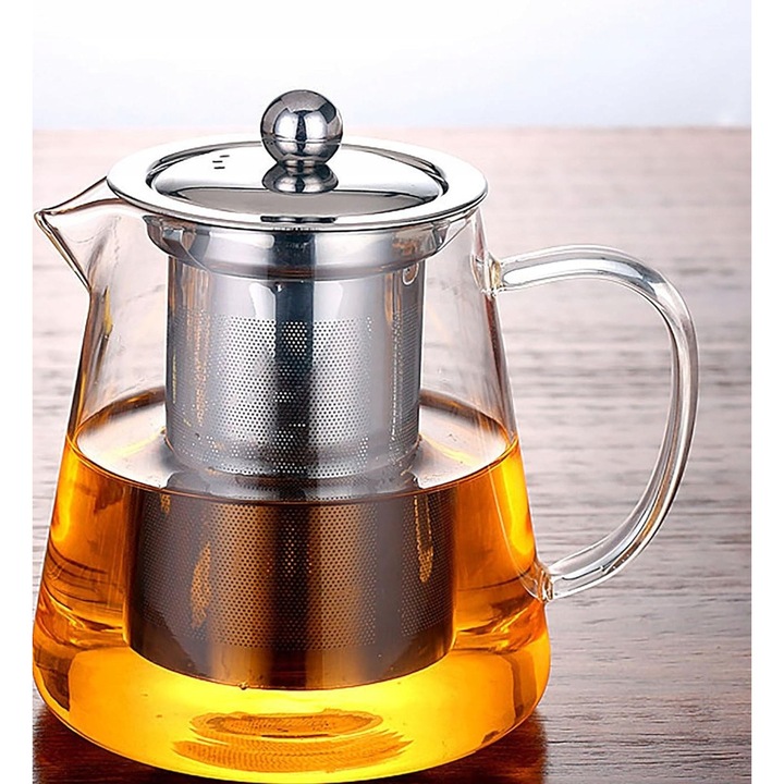 550 ml-es üveg teáskanna rozsdamentes acél szűrővel, hőálló